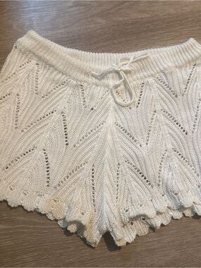 SHEIN Cream Crochet Knit Swim Coverup Shorts